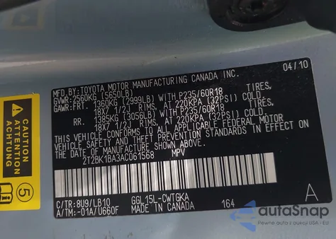 2010 Lexus Rx 350 from USA, damaged, VIN 2T2BK1BA3AC061568